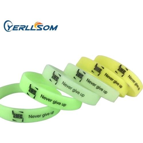 YERLLSOM 200PCS/lot Custom Print Text&Logo Silicone Wristband Glow Green Rubber Silicone Wristband For Events YS19080204