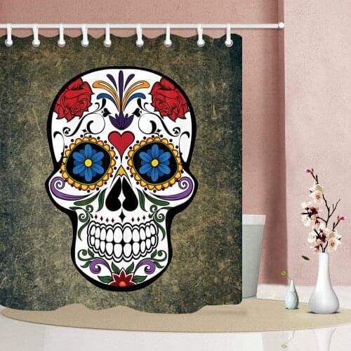 Colorful Skull Screen Shower Curtain Durable Mildew Fabric Creative Bathroom Accessories with 12 Hooks 180X180CM