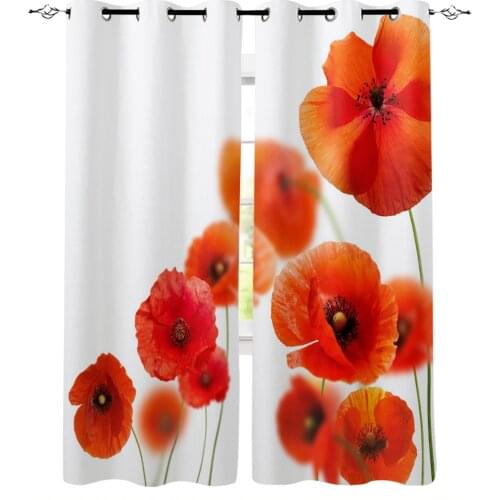 Plant Red Poppy Flower Window Curtains Kitchen Items Drapes Curtains for Bedroom Home Decor Curtains for Living Room