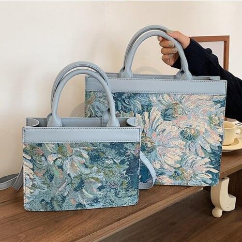 Large Capacity Womens Handbags Satchels Oil Painting Flower Printed Big Totes Shoulder Bag 2021 Luxury Designer Shopping Bag