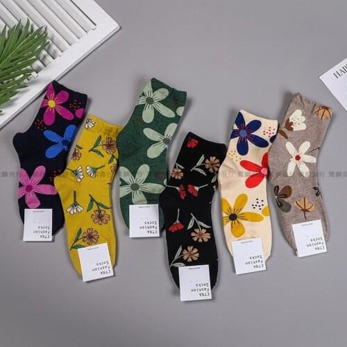 Flower Woman Sock Crew Ladies Socks Floral for Women Colorful Happy Crew Sox Couples Fashion Cotton Vintag Autumn Winter Sokken