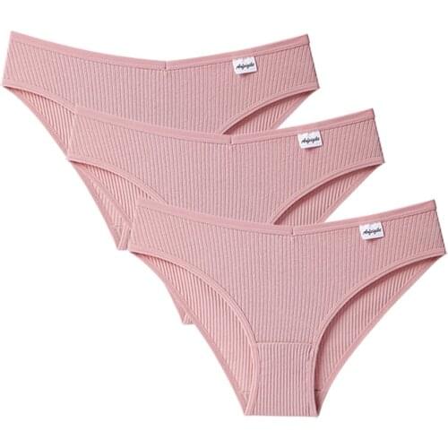 3 Pcs Solid Color Womens Panties Sexy Bikini Thongs Breathable Female Lingerie Western Style Seamless Comfortable Ladies Shorts