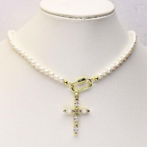 5Strand pearl Necklace Crystal cross pendant Necklace Jewelry pearl pendant necklace Women necklace fashion jewelry Gift 8332
