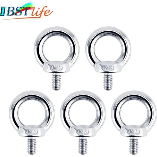5PCS DIN580 M6 Eye Bolt 304 Stainless Steel Marine Lifting Eye Screws Ring Loop Hole for Cable Rope Eyebolt Boat Acceories