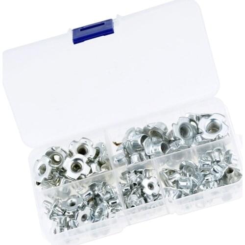 90PCS/Box M3 M4 M5 M6 M8 Zinc Plated Four Claws Nut Speaker Nut T-nut Blind Pronged Tee Nut Furniture Hardware