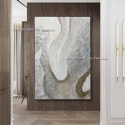 Big Size 100% Handmade Painting Abstract Sliver Painting Nordic Simple Mural Modern Decorative Wall Decor for living room