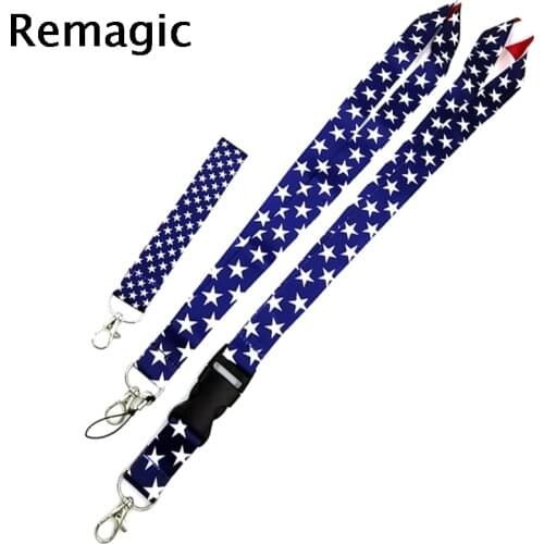 America Flag Neck keychain necklace webbings ribbons Anime Cartoon Neck Strap Lanyard ID badge holder Keychain Lanyards