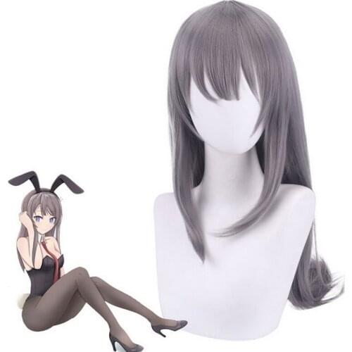 Anime Sakurajima Mai Silver Grey Long Cosplay Wig Synthetic Hair Halloween Costume Party Wigs With Bangs