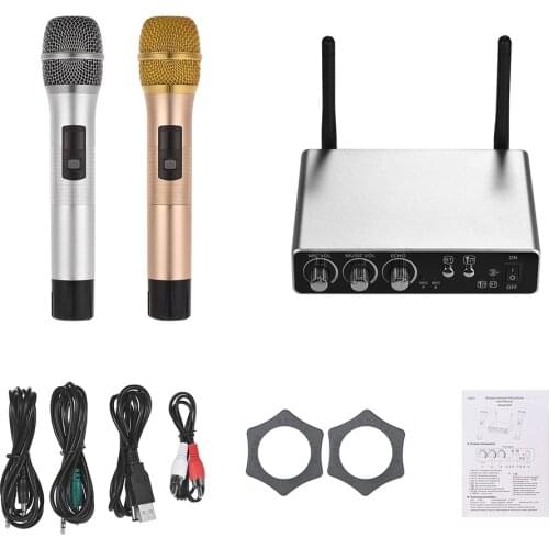 Wireless Handheld Microphone System with 2 Cordless Mics and Receiver Box 25 Channels UHF Band Wire-Free Handheld Microphones