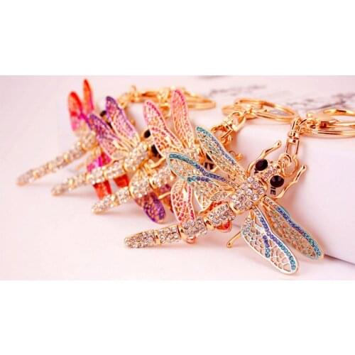 Korean creative cute suit dragonfly car key chain animal plant insect key ring metal pendant female bag accessories