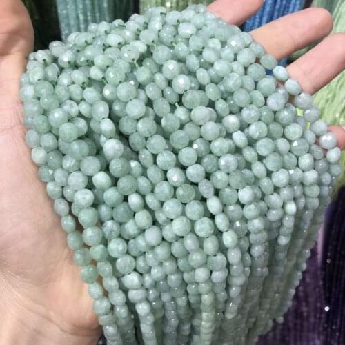 Natural Stone Oblate Faceted Burmese Jades Beads Making for Jewelry Bracelet Necklace Accessories Gift Size 6mm Length 38cm