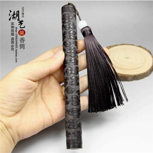 Ebony woodcarvings xiangyun joss stick cylinder with short tassel with fragrant incense seat Incense creative incense tube