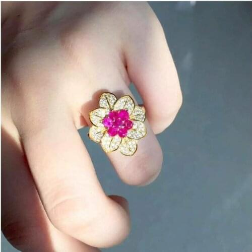 Flower Style Real Ruby Ring Free Shipping Natural Real Ruby 925 sterling silver gemstone 3*3mm Gemstone