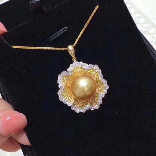 D127 Pearls Pendants Fine Jewelry 11-12mm Natural Fresh Water Golden Pearls Pendants Necklaces for Women FIne Pearls Pendants