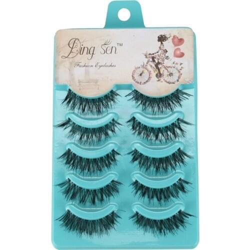 DINGSEN 5 Pairs Natural Messy Cross Eye Lashes Makeup Handmade Soft Black False Eyelashes