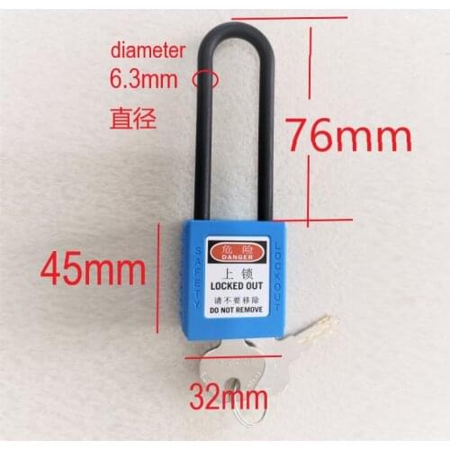 Long shackle security padlock Plastic Shackle safety padlock ,Nylon non conductive safety padlock steel shackle padlock