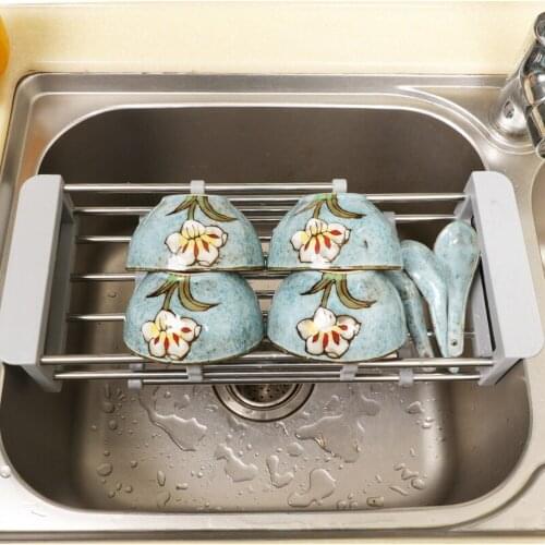 Fruit Vegetable Cutlery Drainer Stainless Steel Rack Drain Basket Telescopic Sink Rack Dish Rack Cleaning Organizer Kitchen