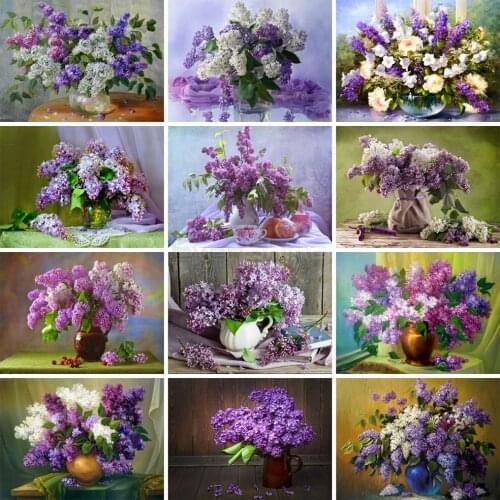EverShine 5D Diamond Painting Full Drill Square Flowers Cross Stitch Diamond Embroidery Sale Lilac Handwork Home Decoration