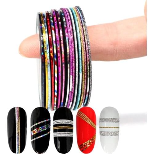 1mm Holographic Nail Striping Sticker Gold Silver Matte Glitter Strips Line Tape Adhesive Decal Polish 3D Nail Art Decorations