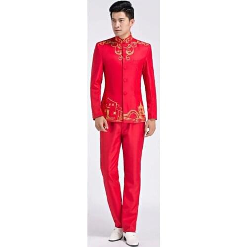 Choral Uniform fashion young man Chinese style suits Wedding Stand Collar Tang Clothing Male Zhong shan suits Jacket + trousers