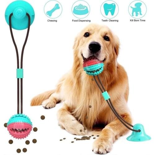 Dog Chew Ball Toys Pet Molar Bite Toy Tooth Cleaning Dogs Toothbrush Suction Cup Interactive Playing Toy for Large Small Dogs