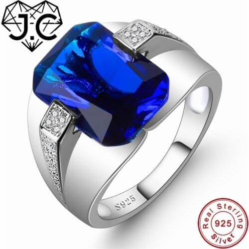 J.C For Women/Men Classic Style Fine Jewelry Brilliant Sapphire Blue & White Topaz 925 Sterling Silver Ring Size 6 7 8 9