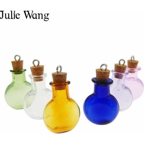 Julie Wang 6PCS Colorful Glass Wish Bottles With Cork Vials Jars Containers Cork Stoppers Home Decoration Party Bless Bottles