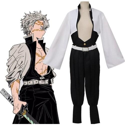 Anime Demon Slayer Kimetsu no Yaiba Shinazugawa Sanemi Cosplay Costume Men Women Kimono Uniforms Halloween Party Costume Wig