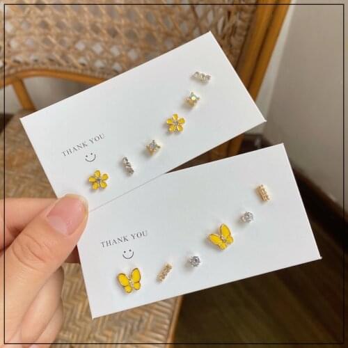 LANIWOO Mini Stud Earrings Set For Spring 2021 New Fashion Jewelry Yellow Flower Butterfly Wholesale Accessory