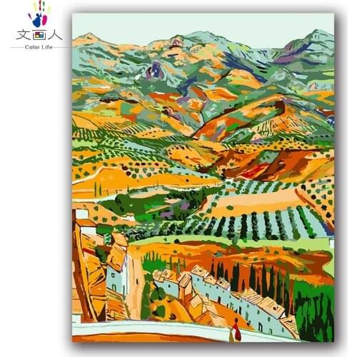 Coloring painting by numbers diy Distant Field Van goghs paintings Rural landscape picture color paint by numbers with package