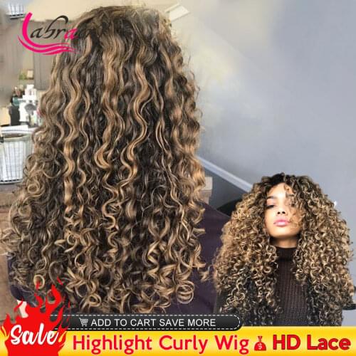 Highlight Honey Blonde 13x6 Kinky Curly HD Transparent Lace Frontal Human Hair Wigs Lace Front Wig Full Brown Color Pre Plucked