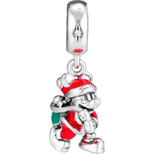 Santa Mickey & Gift Bag Charm Authentic 925 Silver Jewelry Fits Beads Bracelets & Necklaces DIY Fashion Female Jewelry Charm