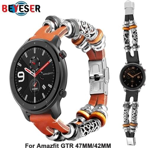 For Huami Amazfit GTR 47MM 42MM Strap Retro Leather Watch Band for Huami Stratos 3/2s Bracelet Strap for Galaxy Watch 42mm Band