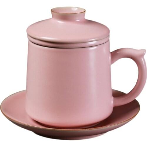 Pink Ru kiln Mug office tea separation filter tea cup large capacity ceramic cup with cover