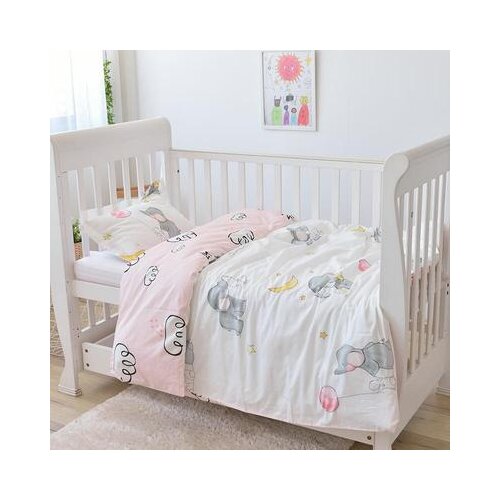 With filling! cloud elephant Bedding Set Baby Cotton Crib Bed Linen Kit For Boy Girl Cartoon Unpick And Wash,Duvet/Sheet/Pillow