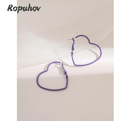 ROPUHOV 2021 New Korean ZA Trendy S925 Silver Needle Sweet Purple Love Earrings Street Earrings Simple Personality Earrings