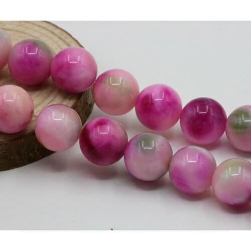 Discounts!Double color pink chalcedony loose beads 12mm DIY round stone 15" fit women jewelry making design gift