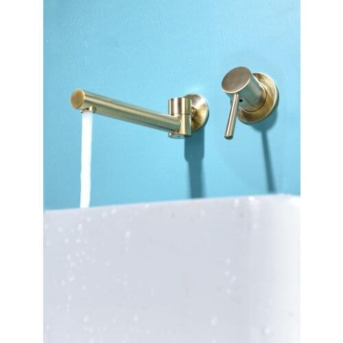 Basin Faucet Wall Mounted Brushed Gold Rotating Bathroom Sink Faucet In-Wall Black Basin Tap Basin Mixer Tap Set Black Chrome