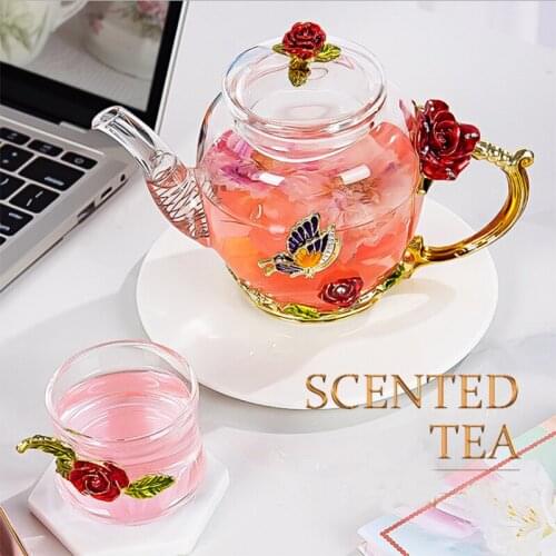 Glass cups teapot exquisite Enameled Crystal Glass Heat-resistant Teapot Kitchen Accessories Wedding Gifts Rose Water Teapot