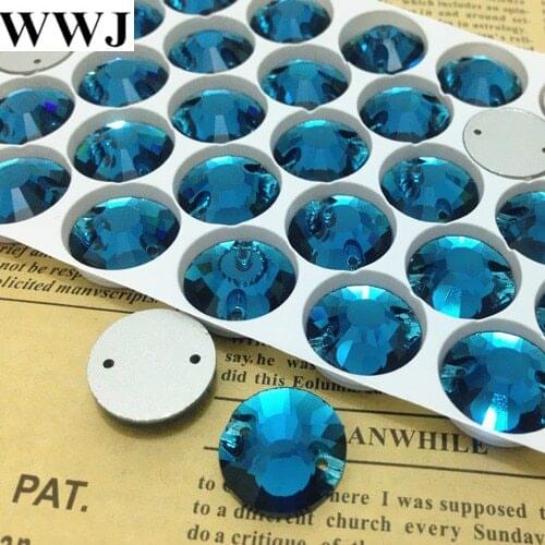8mm 10mm 12mm 14mm 16mm 18mm 3204 Xilion Sew On Stone Flatback Blue Zircon Color Sewing On Crystal Rhinestones 2Holes For Dress