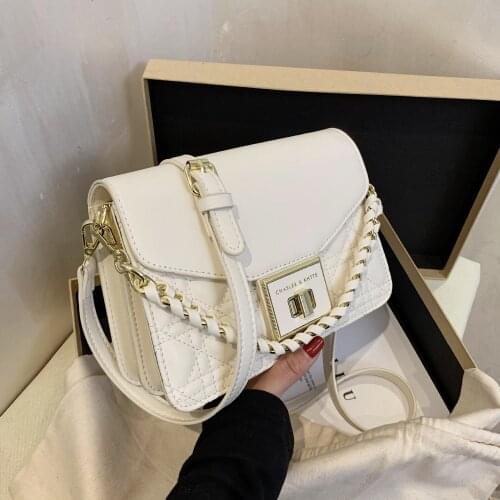 High Quality Fashion Chain PU Leather Crossbody Bags for Women Embroidery Thread Square Handbag Lock Shoulder Messenger Bag