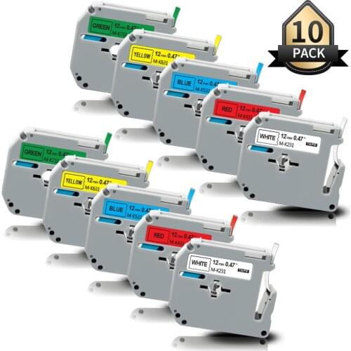 Topcolor 10PK MK Label Tape 12mm 9mm MK231 MK131 MK221 MK121 MK631 Compatible Brother P Touch Label Maker PT65 PT70 PT80 PT90 85