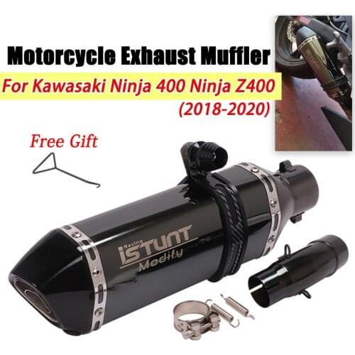 Slip-On Escape For Kawasaki Ninja400 Ninja 400 Z400 2018 2019 2020 2021 Motorcycle Black Exhaust Muffler with Middle Link Pipe