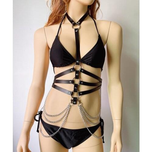 Cosplay Fun Sexy Chest Waist Punk Fashion Goth Body Chain Bra Top Belt Witch Gothic Metal Girl Jewelry Accessories Bikini Tiedup