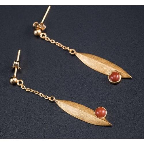 VLA 925 Silver Simple Personality Gold Leaf Earrings Womens Fashion Temperament Generous Sailboat Earrings Birthday Gift