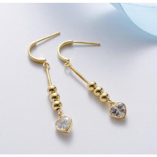 925 Sterling Silver Jewelry Female Gold Round ball Heart Drop Earrings for Women 2019 Statement Jewel Accessories Christmas Gift