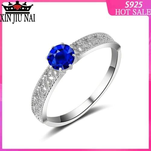 Ladies Jewelry Vintage Rings For Women Gold-Color Carved Ball Hollow Blue Stone Wedding Engagement