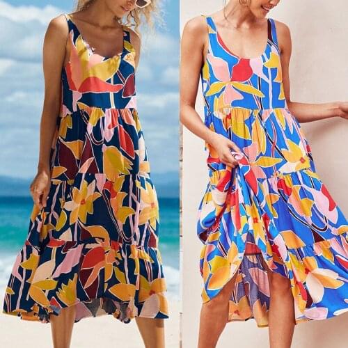 Summer Dress Women Robe Femme Print A-Line Dresses Sleeveless Loose Long Dress For Womens Clothing 2021 Casual Vestido De Mujer