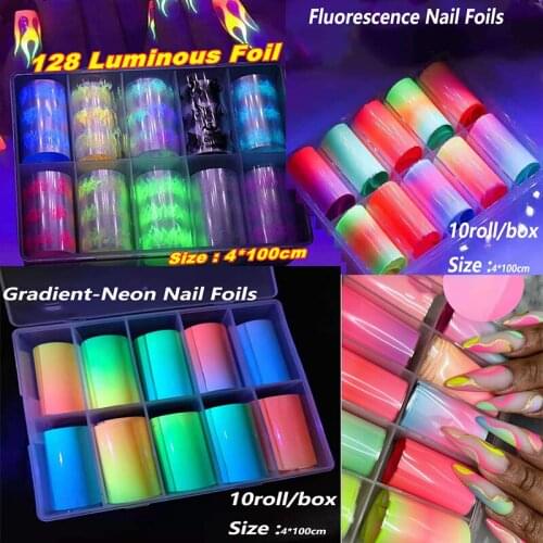 10pc-Fluorescence/Luminous Nail Foil Stickers Set Gradient-Neon Series/Flame-luminous Collection Decal Sliders For Nail Art Deco
