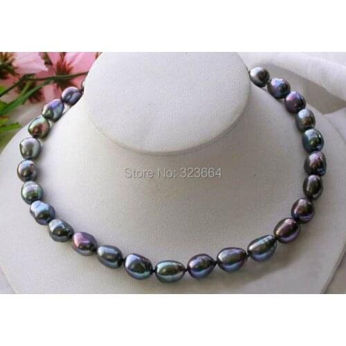 17" 14MM baroque peacock black FRESHWATER PEARL necklace
